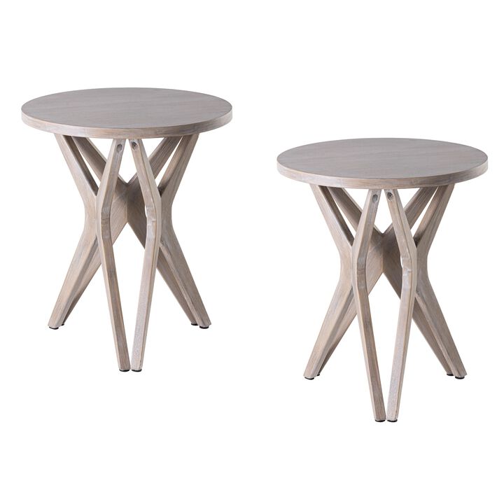 LONYKE Pedestal Farmhouse End Table Set of 2, Distressed Top with Tripod Base Bedside Table for Living Room, Modern, Boho Decor,