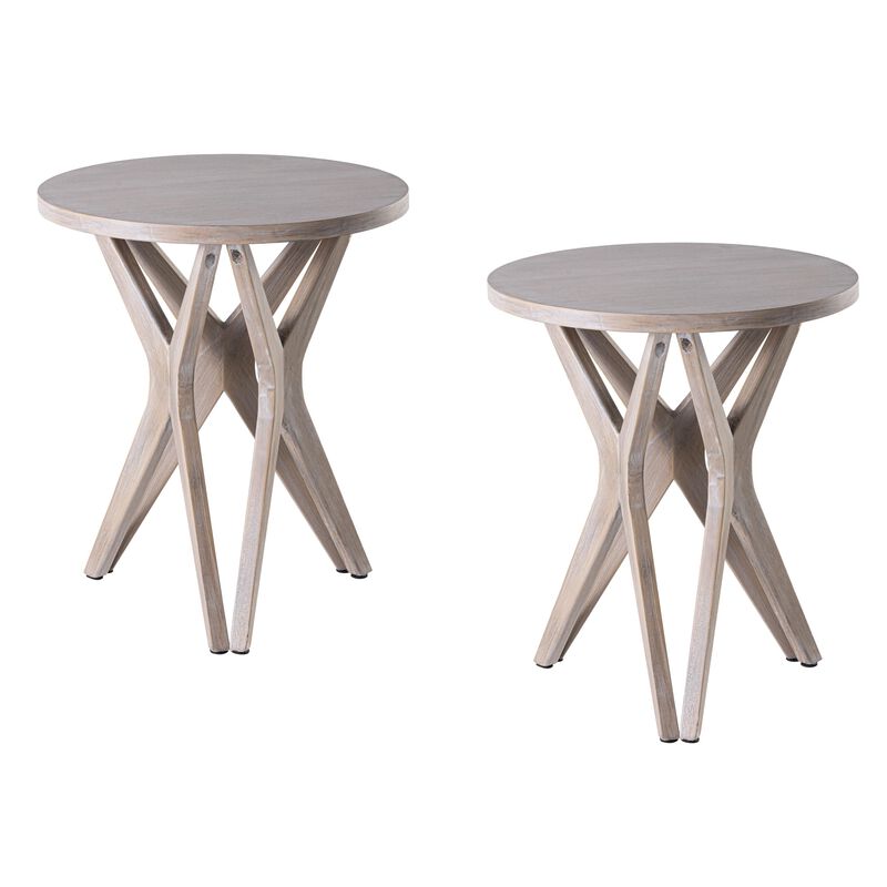 LONYKE Pedestal Farmhouse End Table Set of 2, Distressed Top with Tripod Base Bedside Table for Living Room, Modern, Boho Decor,