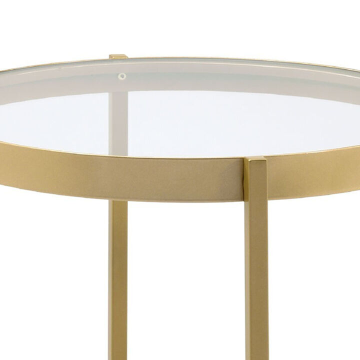 End Table with Round Glass Top and Metal Frame, Gold