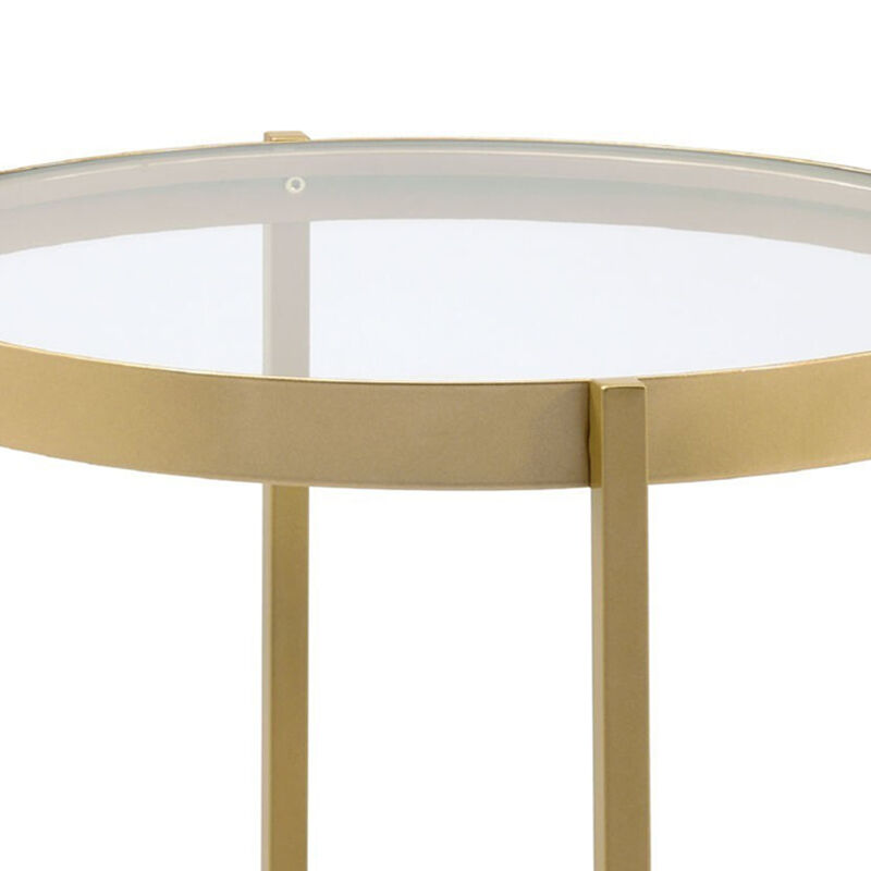 End Table with Round Glass Top and Metal Frame, Gold
