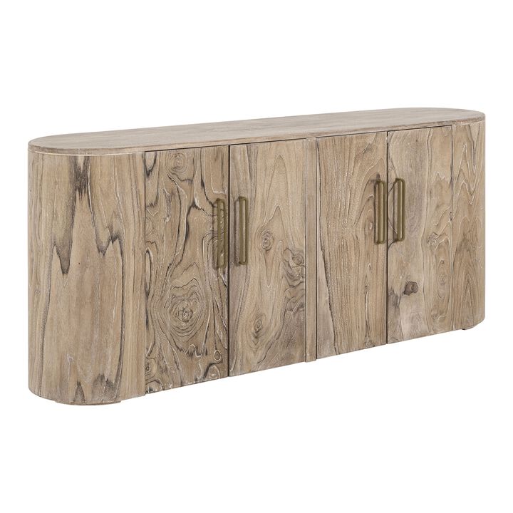 Eray Sideboard Buffet Cabinet, 4 Doors, Light Brown Teak, Mango Wood,