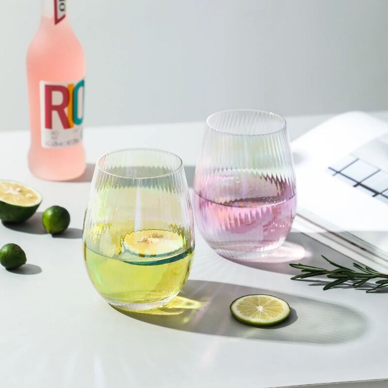 Grassi Iridescent Stemless Wine Glasses Set - Unique Cute Gift Idea Set of 4
