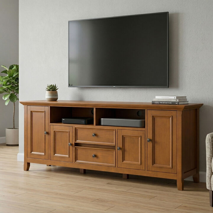 Amherst 72 inch Wide Solid Wood Transitional TV Stand in Light Golden Brown