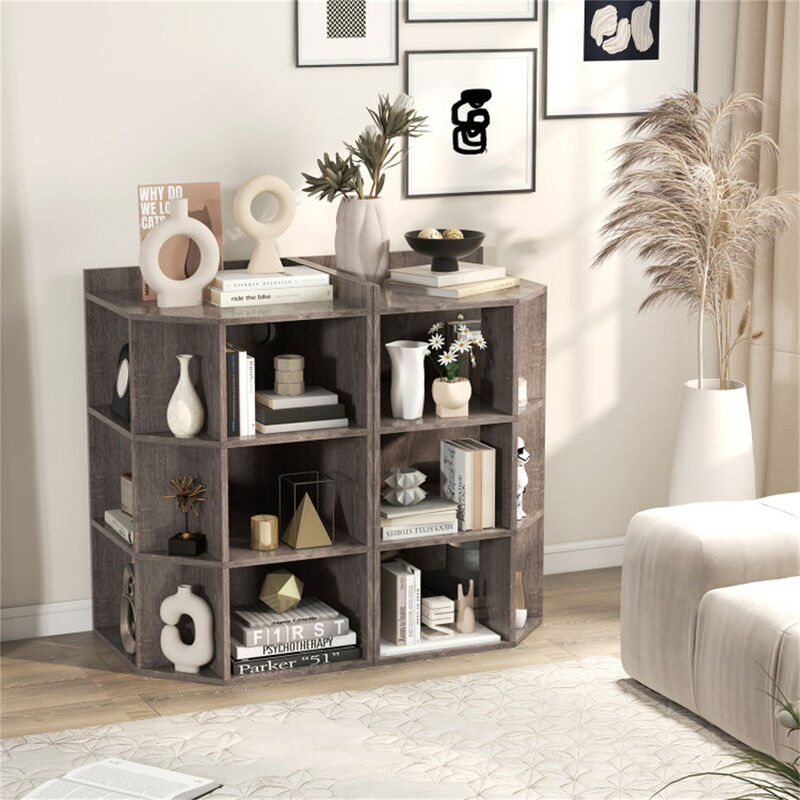 3-Tier Corner Cabinet with Built-In Charging Station & Storage Shelves