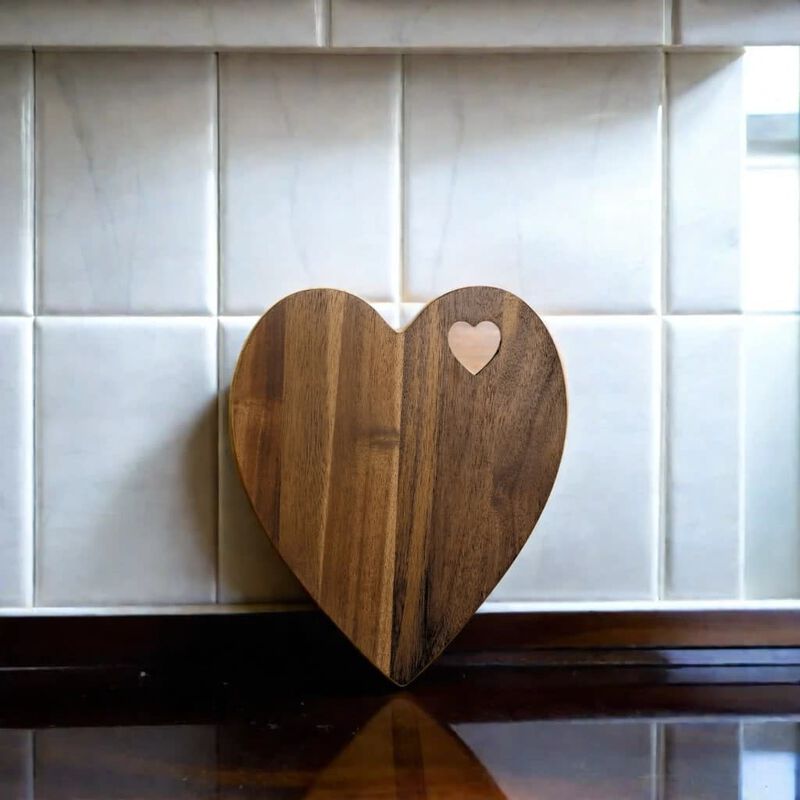 Heart Shaped Acacia Wood Board - 9.75" x 12"