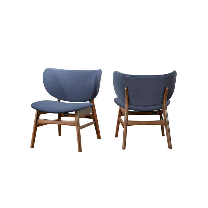 Isina Dining Side Chair, Slate Blue Polyester, Walnut Brown Solid Wood - Benzara