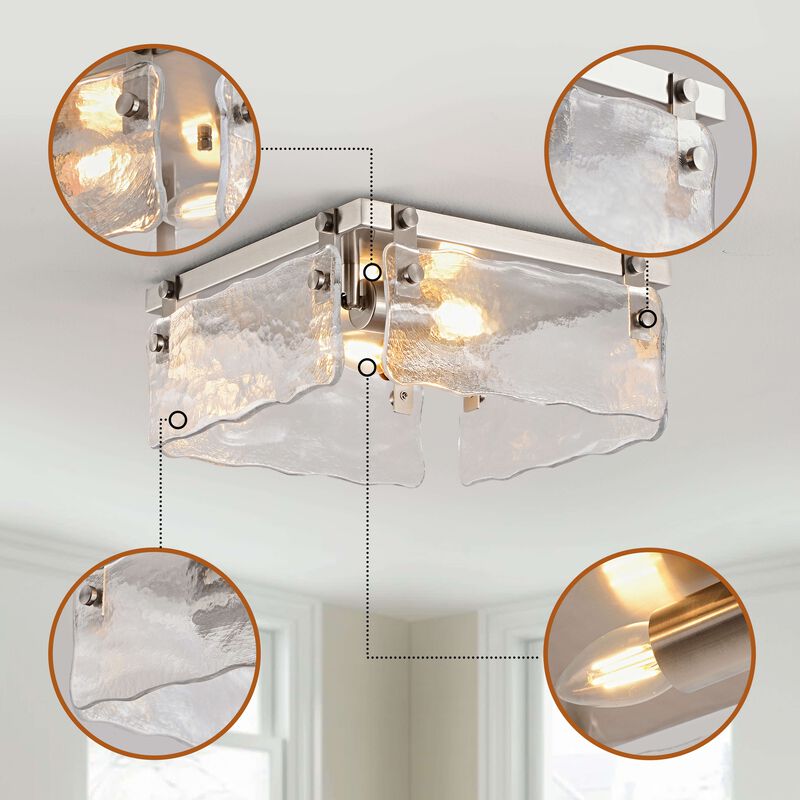 Emma 11.8" 2-light Hand Crafted Glass Square Flush Mount - Satin Nickel image number 3