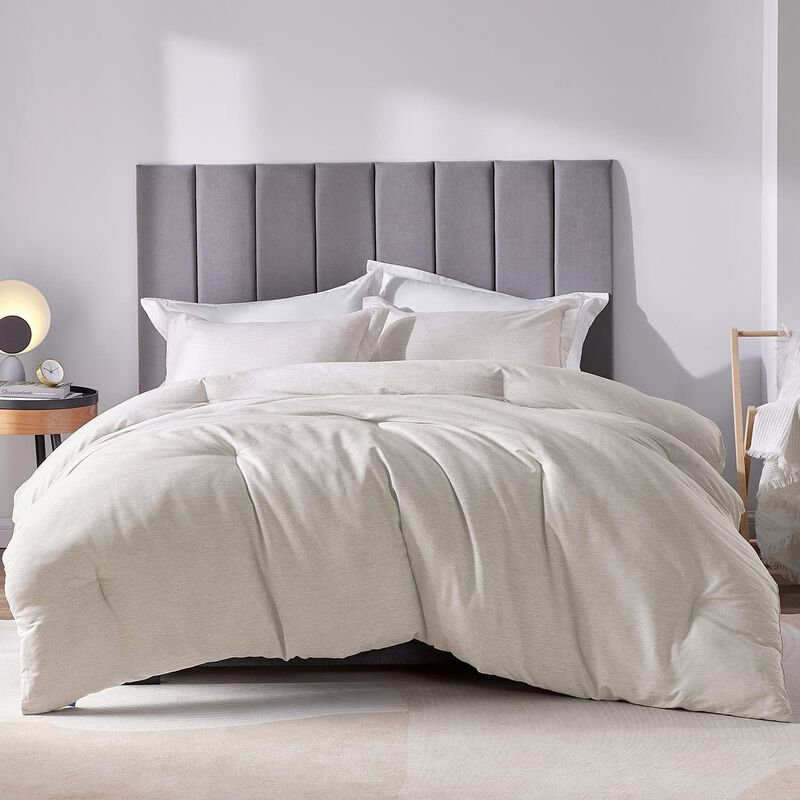CozyLux King Size Comforter Set - 3 Pieces Beige Soft Luxury Cationic Dyeing Bedding Comforter for All Season, Breathable Lightw