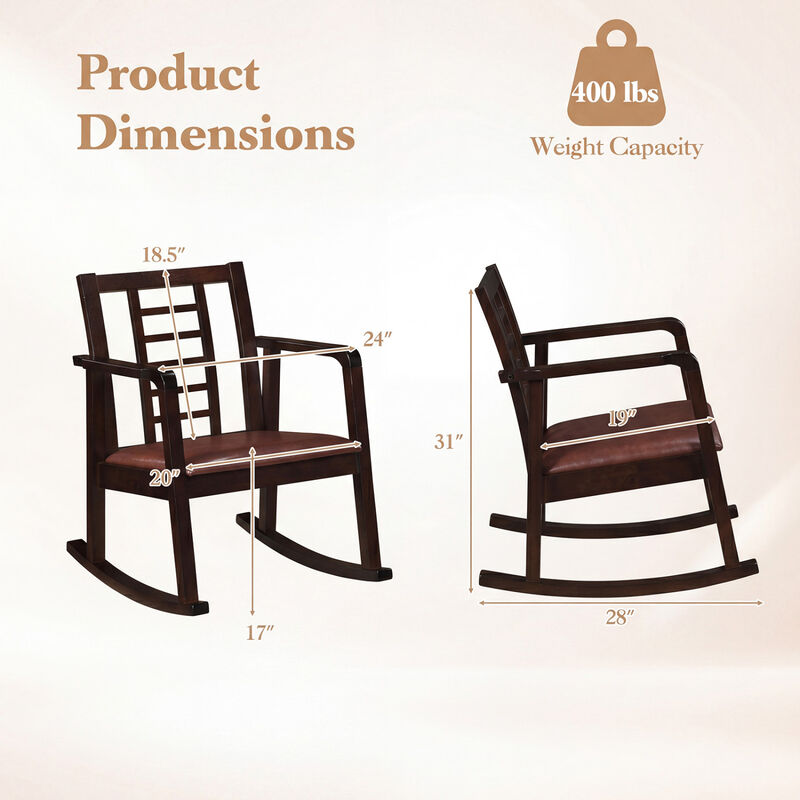 Wooden Rocking Chair Upholstered Seat Ladder Back Living Room Accent Seating image number 2