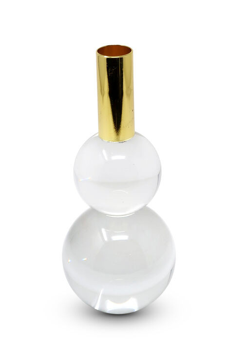 HomeRoots Set of Two Clear And Gold Geo Orbs Crystal Tabletop Taper Candlesticks