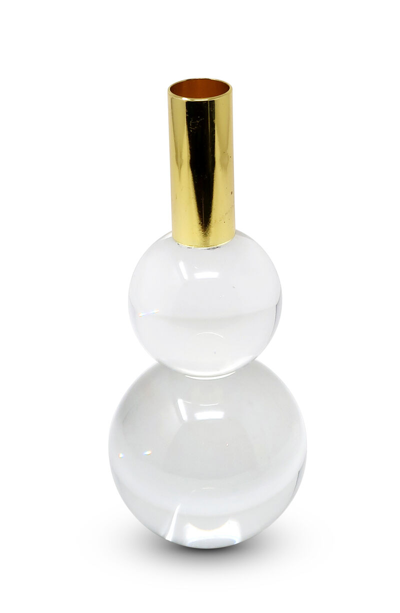 HomeRoots Set of Two Clear And Gold Geo Orbs Crystal Tabletop Taper Candlesticks image number 0