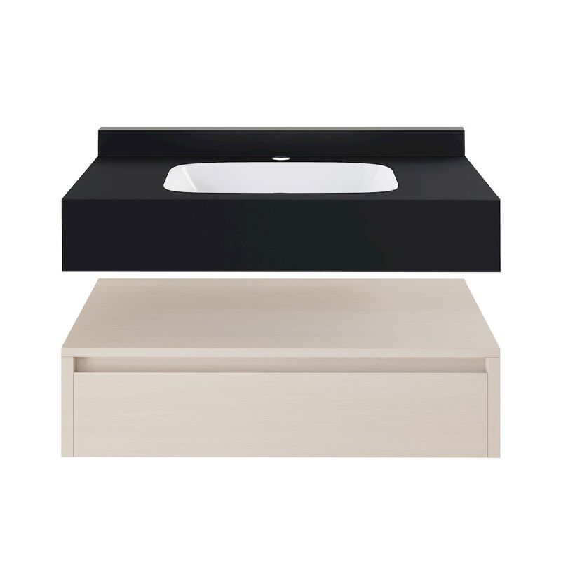 Avancer 36" Wall-Mounted Bathroom Vanity in White Oak with Black Marble Sink Top image number 0