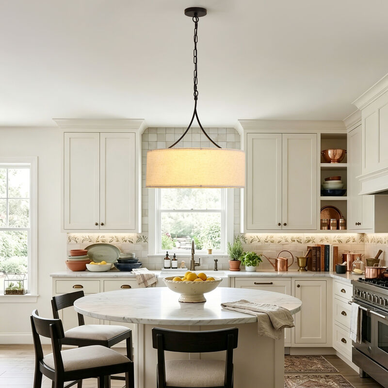 ELEMENT ACE Adjustable Height Drum Pendant Ceiling Light Fixture, Transitional Chandelier for Dining Room Over Table, Kitchen Island, Living Room Entryway image number 5