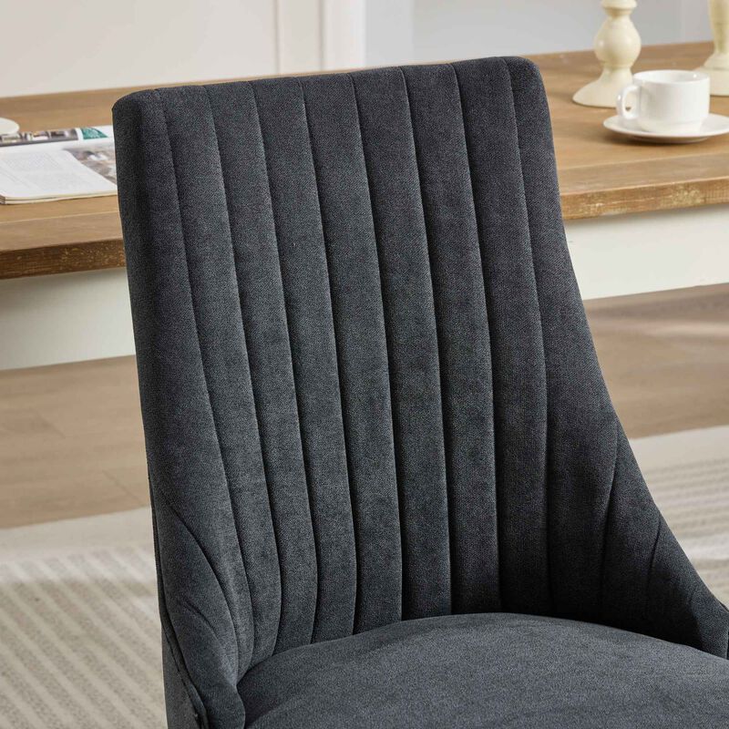 Whisen 2-Piece 25inch Dining Chairs, Rayon Linen Upholstered Channel Tufted with Curved Solid Wood Legs for Kitchen Dining Room image number 5