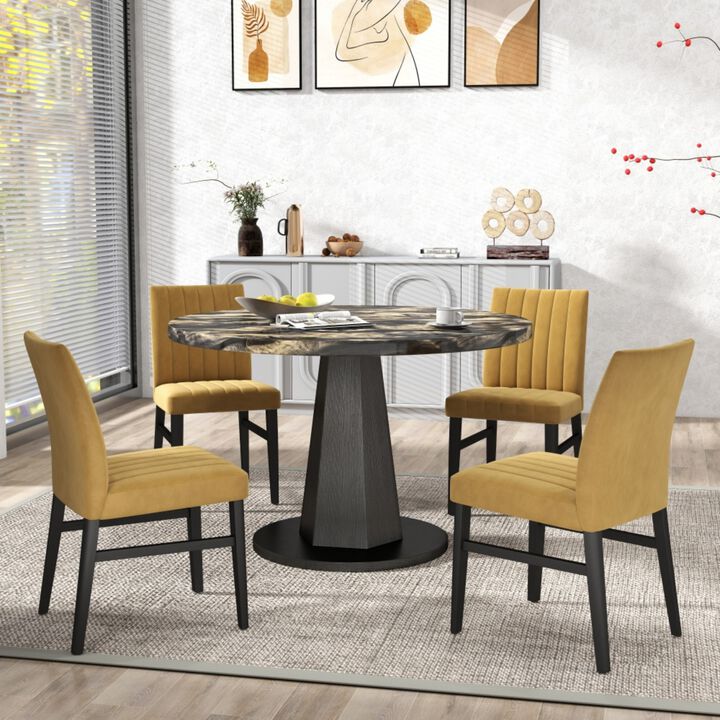 Namwog 5‑Piece Contemporary Faux Marble Round Dining Set