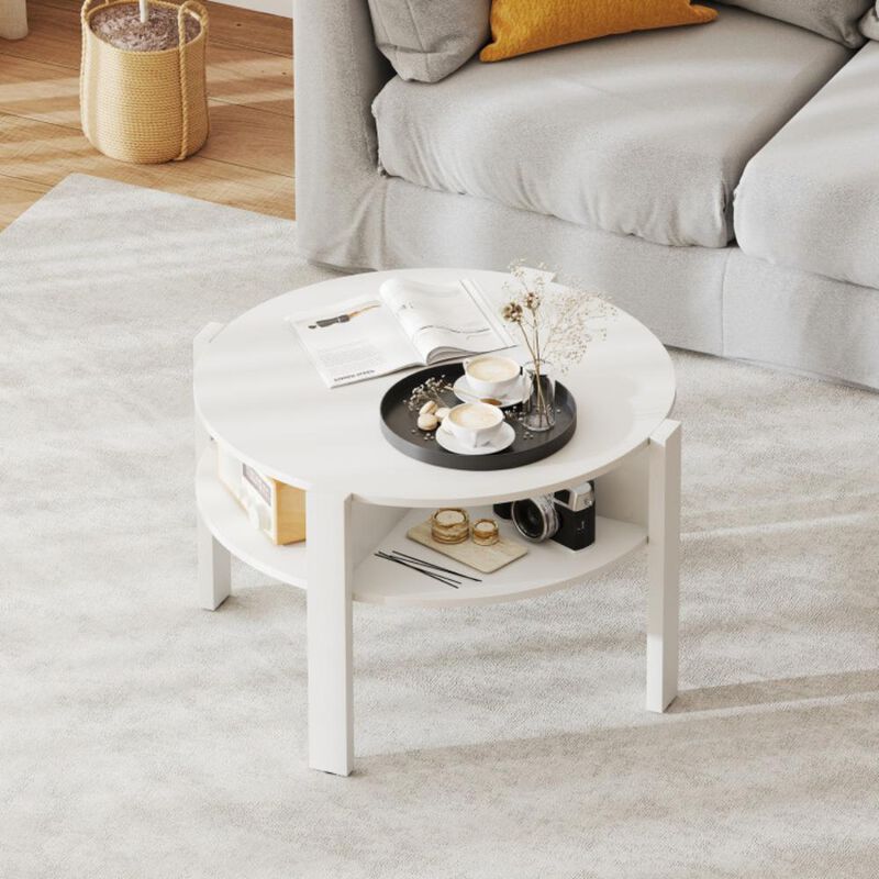 Hivvago Round Coffee Table with Storage Shelves for Small Space