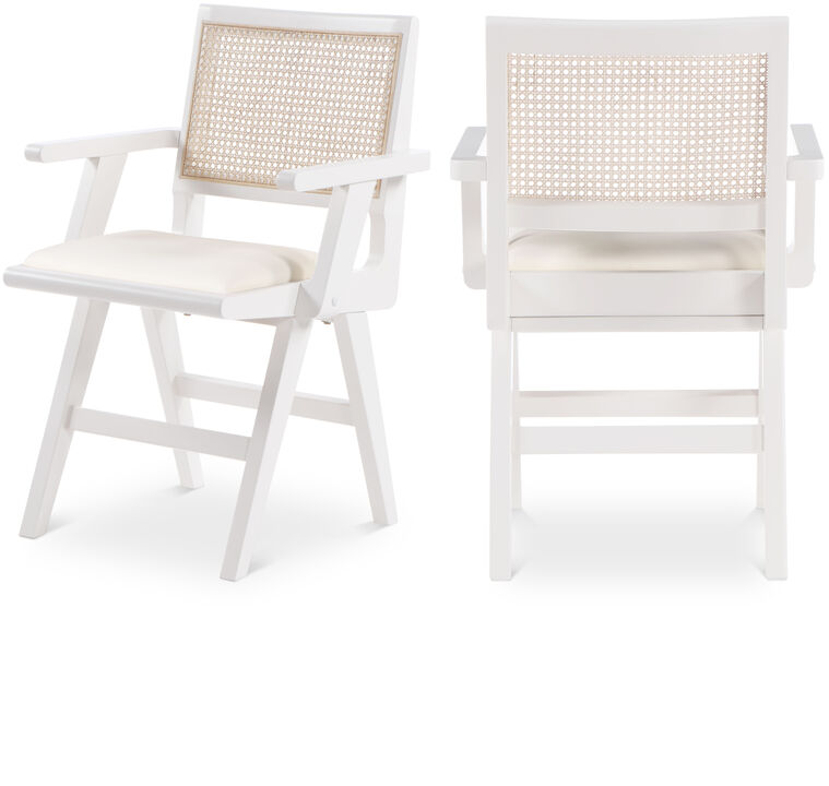 Meridian Furniture Abby Cream Vegan Leather Dining Arm Chair, Set of 2