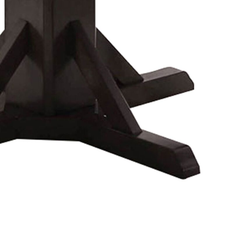 Square Wooden Dining Table with Pedestal Base and Metal Accents, Brown-Benzara image number 2
