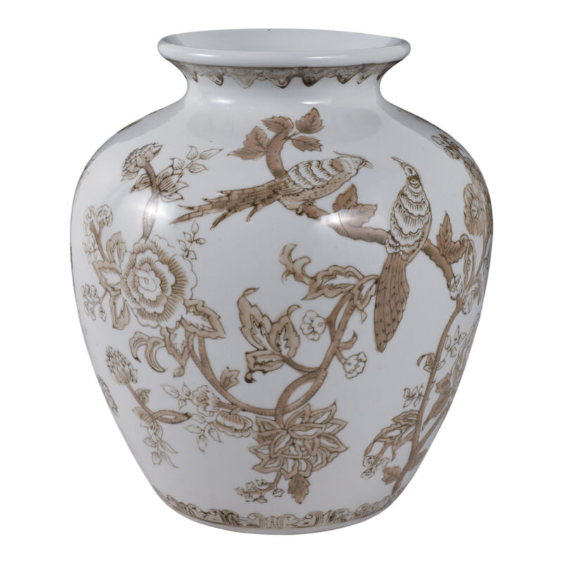 10x8" Chinoiserie Bird & Vines Vase, Brown/ White image number 3