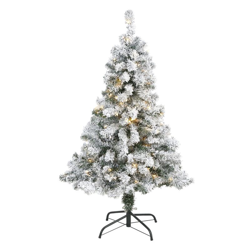 Nearly Natural Flocked Rock Springs Spruce Artificial Christmas Tree with Clear LED Lights image number 1