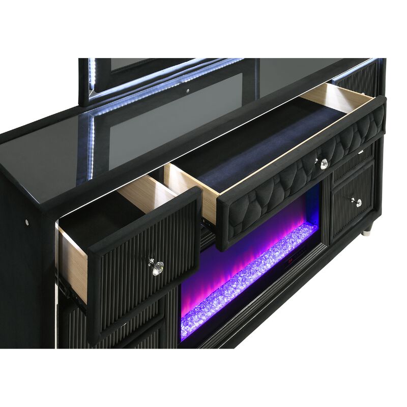Maren Wide Dresser, 8 Drawers, LED Flame box, Velvet image number 6
