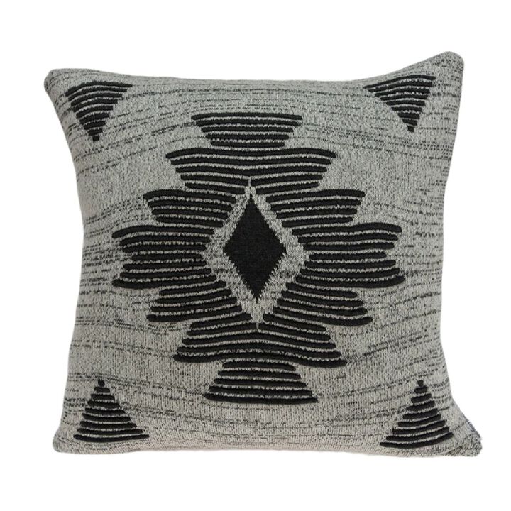 20" Black and Gray Knitted Southwest Square Throw Pillow