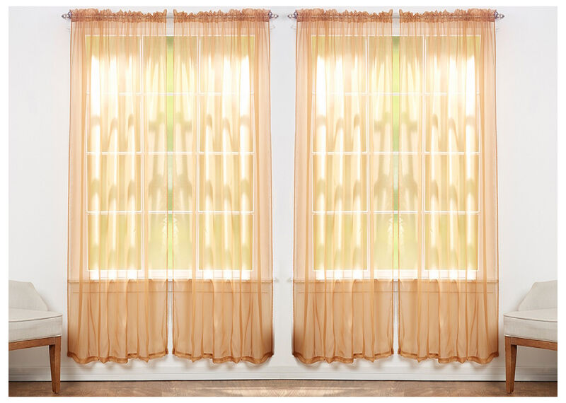 J&V TEXTILES Solid Sheer Window Curtain Panels- Set of 4 image number 0