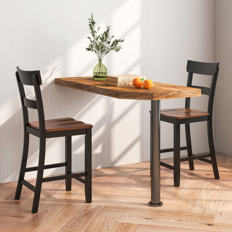 Farmhouse Dining Bar Stool Set of 2 with Solid Rubber Wood Frame image number 2