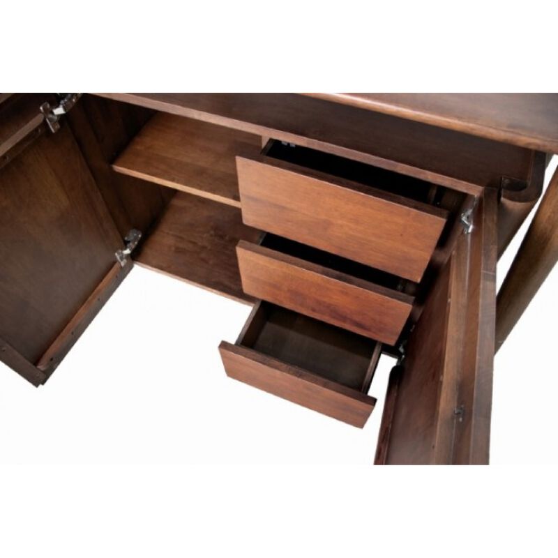 Viki Sideboard Buffet Console, Drawers and 4 Doors, Brown Wood 83 Inch - Benzara