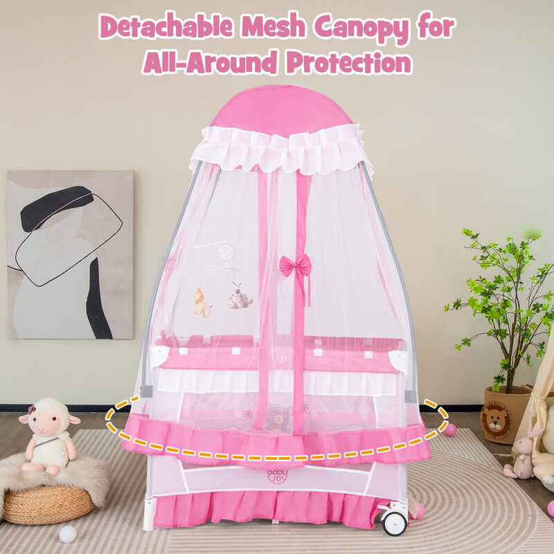 Convertible Bassinet with Removable Changing Table and Detachable Mesh Net