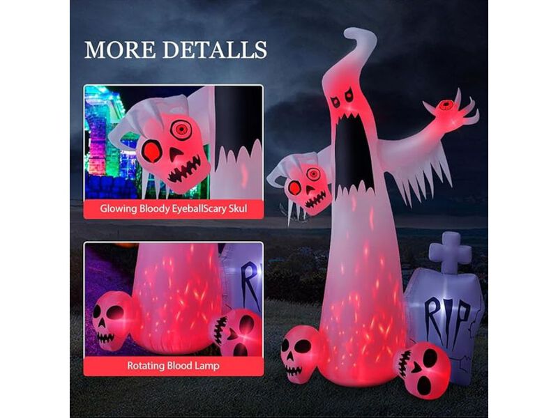 12FT Halloween Inflatable Horror Ghost with Skulls & Eyeball &ndash; Blow-Up Yard Decor with LED Lights for Lawn, Garden & Party Display image number 1