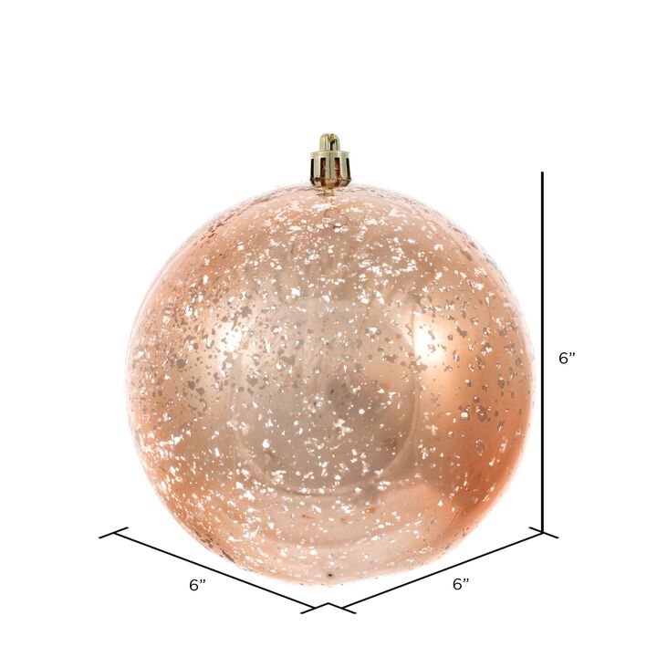 Vickerman 6" Christmas Ornament Ball, Rose Gold Shiny Mercury Finish, Shatterproof Plastic, Holiday Christmas Tree Decoration, 4 Pack