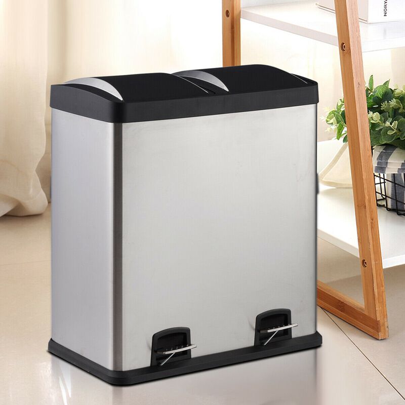 16 Gallon Dual Step Stainless Steel Double Bucket Trash Can
