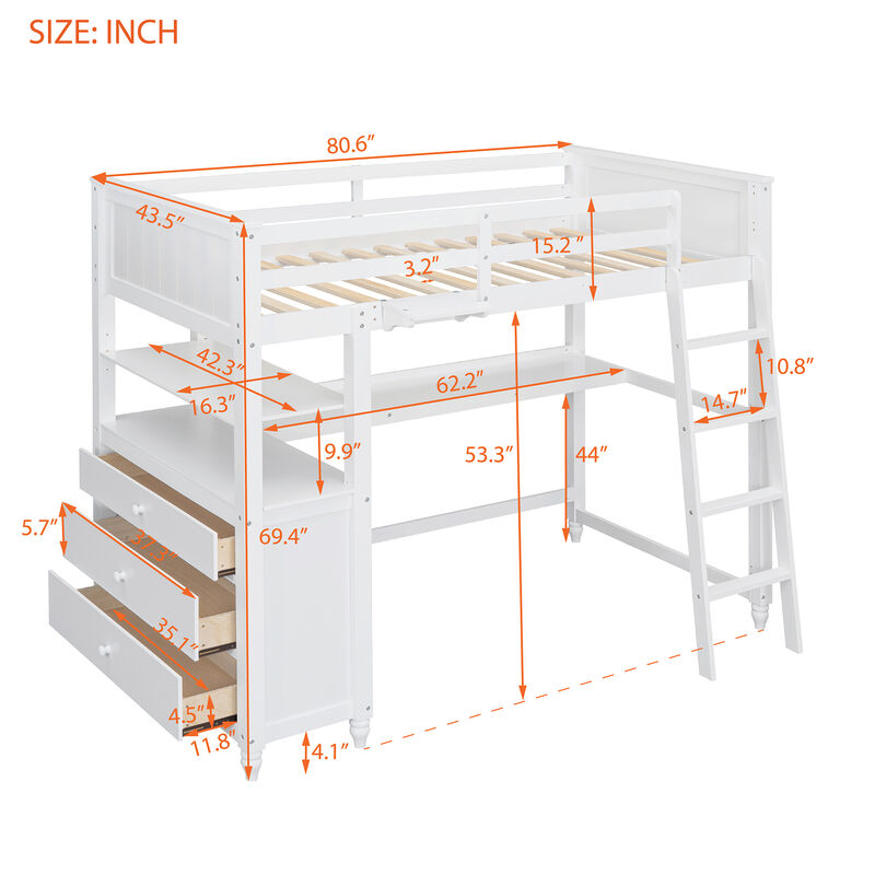 Merax Twin Size Multi-Functional Loft Bed with Desk & Drawers