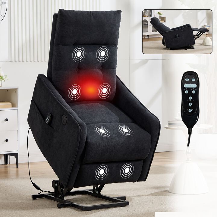Chenille Power Lift Recliner Chair 155&deg; Recliner with Massage Heat & USB