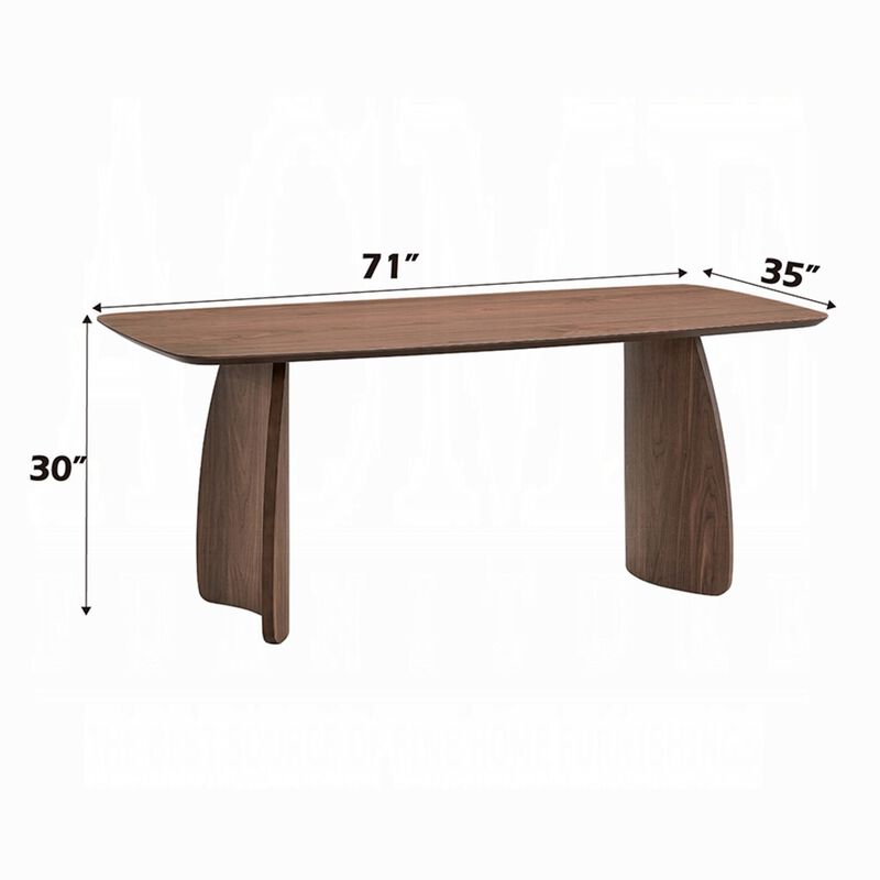 Hamza Rectangular Dining Table, Curved Wood Base, Walnut Brown 71 Inch