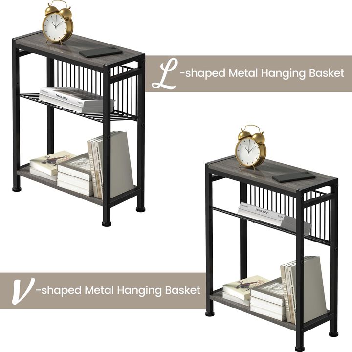 Small End Table for Small Space, 3-Tier Narrow Side Table with Magazine Holder,Small Nightstand, Skinny Snack Couch Table in Liv