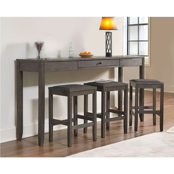 4 Piece Counter Height Dining Table Set with Barstool, Gray-Benzara