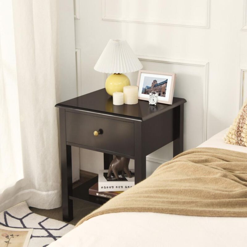 Hivvago Nightstand End Table with Drawer and Shelf