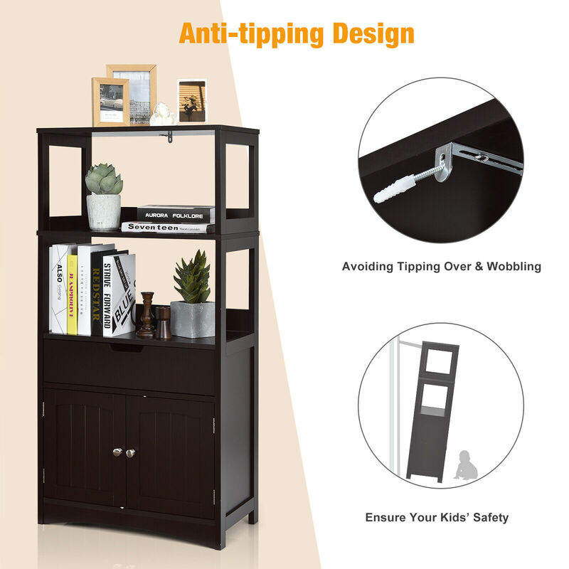 Costway Bathroom Storage Cabinet Floor Cabinet w/Drawer Shelf Cupboard Espresso