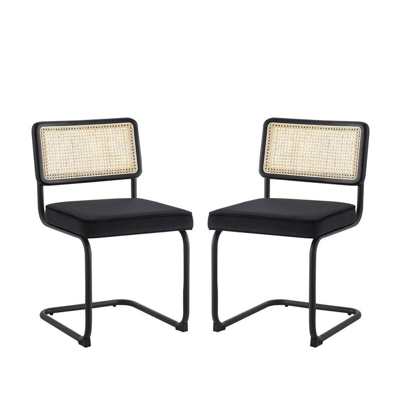 Hivvago Set of Two Black Upholstered Velvet Dining Side Chairs