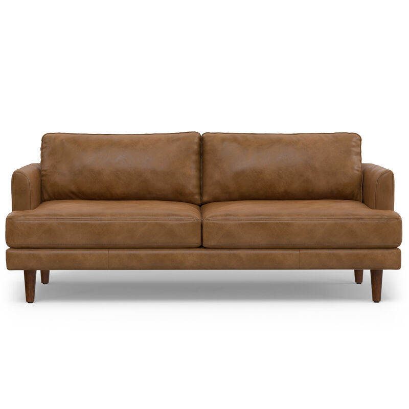 Livingston 76 inch Wide Mid-Century Modern Sofa in Caramel Brown Top Grain Genuine Leather image number 0