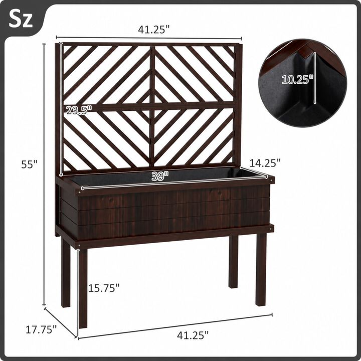 WOW PIONEER Elevated Wood Raised Garden Bed with Trellis for Climbing Plants, Drainage Holes and Legs for Outdoor Backyard Gardening