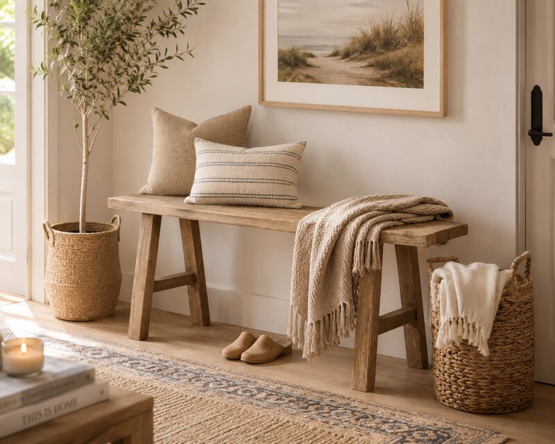 Vintage Reclaimed Elm Entryway Bench in Natural Wood image number 1