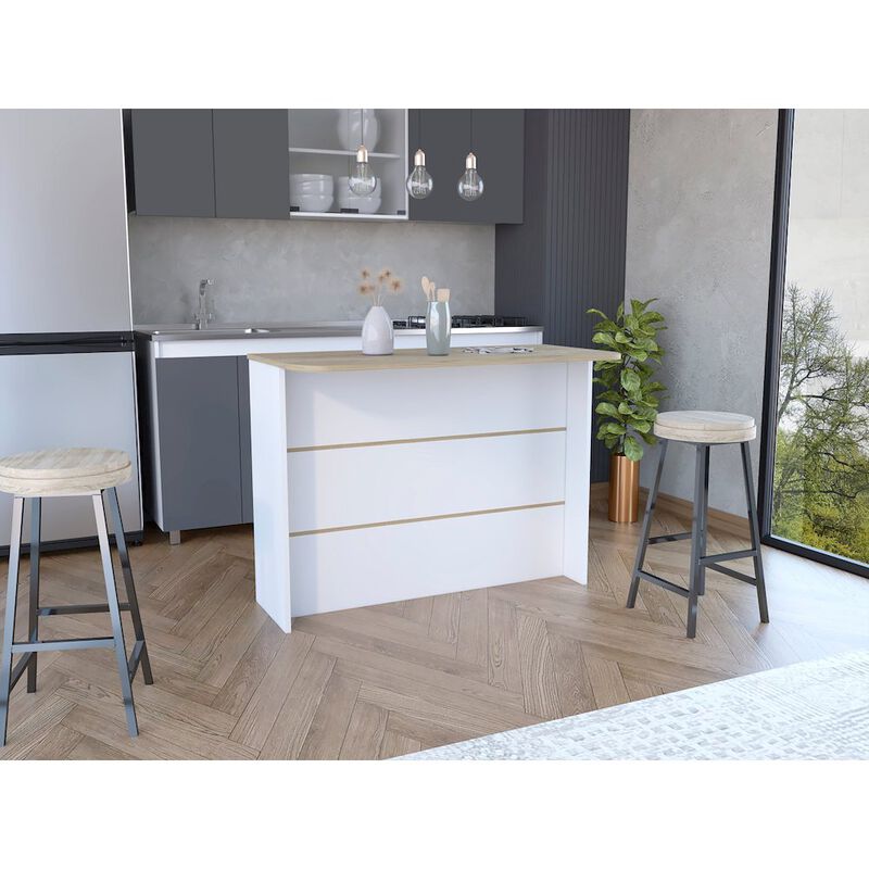 Britton kitchen Island with Two-Tier Storage Shelf and Ample Workstation