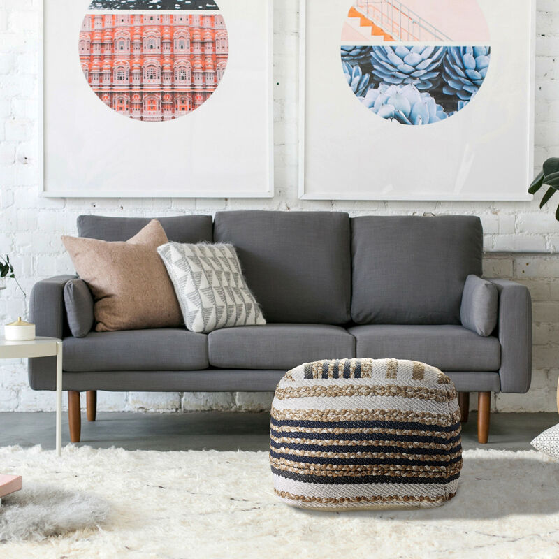 Hivvago 18 Inch Tan Geometric Pouf Ottoman