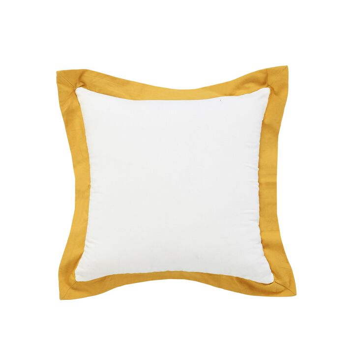 20" White and Yellow Bordered Flange Frame Square Throw Pillow