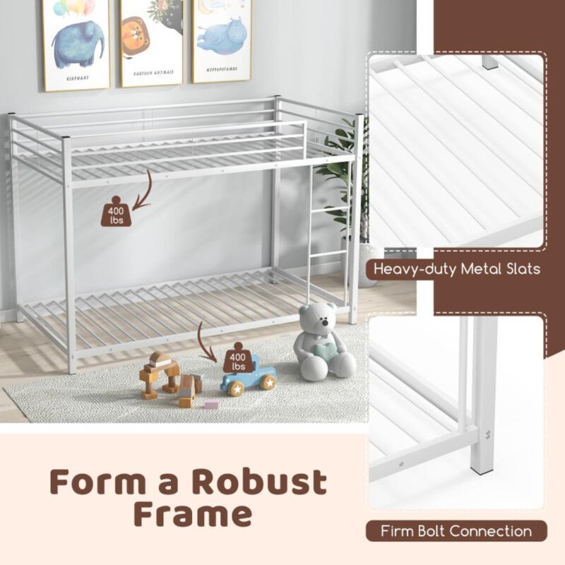 Hivvago Low Profile Twin Over Twin Metal Bunk Bed with Full-length Guardrails