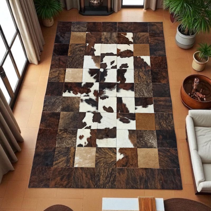 Tricolor Cowhide Patchwork Rug image number 1