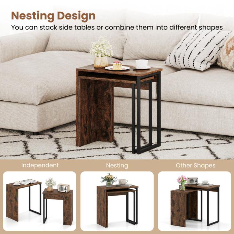 Hivvago 2-in-1 Nesting Coffee Table Set of 2 for Living Room and Bedroom